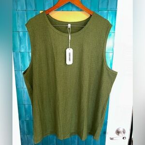 Sleeveless Olive Green Muscle Tee — Cozy Textured Knit